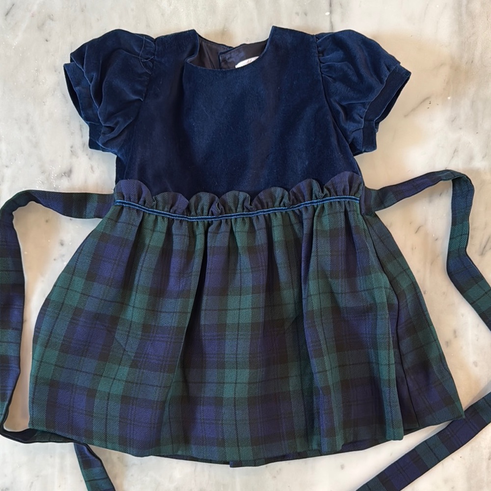 M. Ferrari Plaid Velvet Dress with Puff Sleeves - 3T